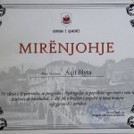 Mirenjohje  Aqif Blytes nga Kryetarja e Gjakoves , M. Kusari